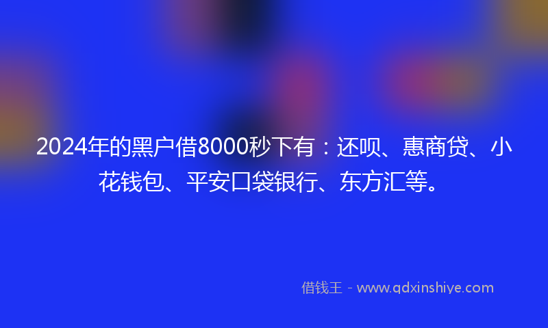 2024年的黑户借8000秒下有：还呗、惠商贷、小花钱包、平安口袋银行、东方汇等。