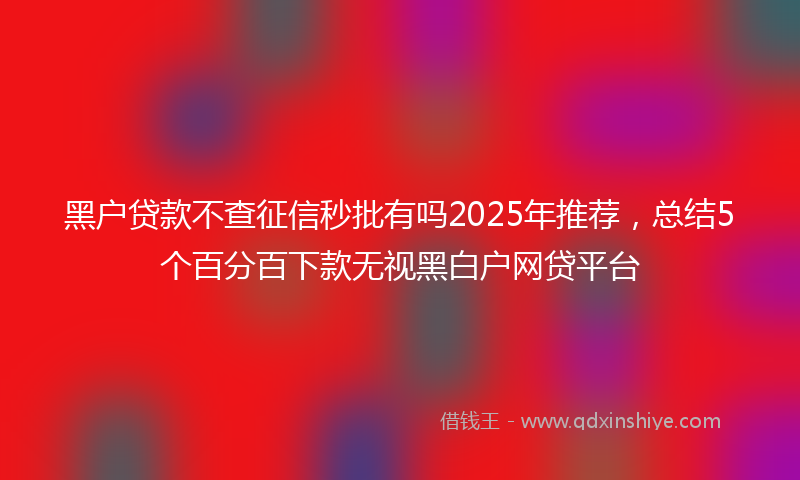 黑户贷款不查征信秒批有吗2025年推荐，总结5个百分百下款无视黑白户网贷平台