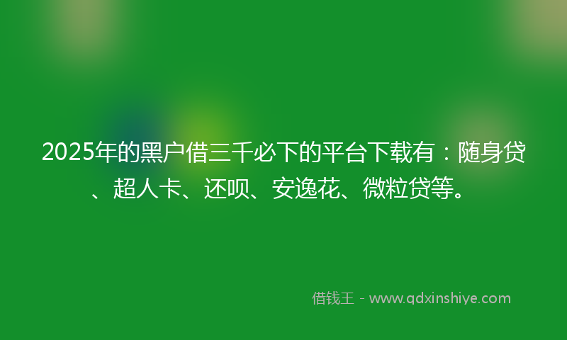 2025年的黑户借三千必下的平台下载有：随身贷、超人卡、还呗、安逸花、微粒贷等。