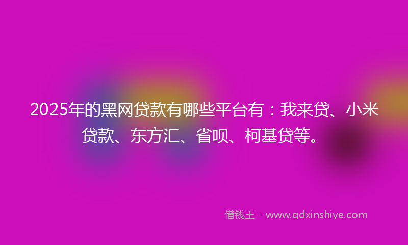 2025年的黑网贷款有哪些平台有：我来贷、小米贷款、东方汇、省呗、柯基贷等。