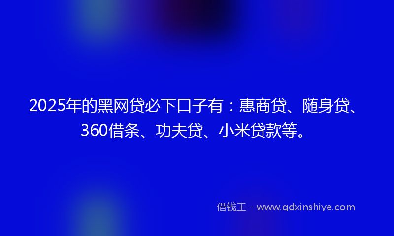 2025年的黑网贷必下口子有：惠商贷、随身贷、360借条、功夫贷、小米贷款等。