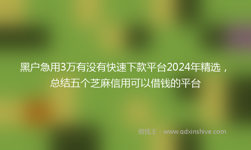 黑户急用3万有没有快速下款平台2024年精选，总结五个芝麻信用可以借钱的平台