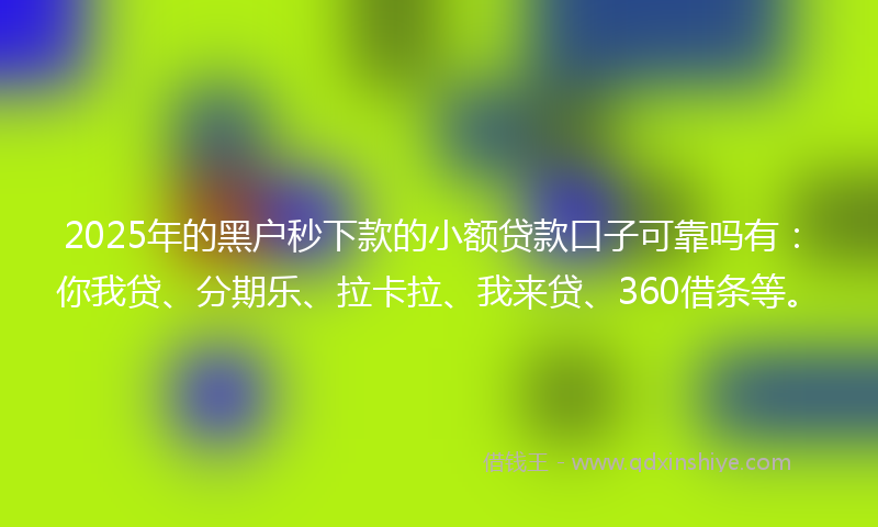 2025年的黑户秒下款的小额贷款口子可靠吗有：你我贷、分期乐、拉卡拉、我来贷、360借条等。