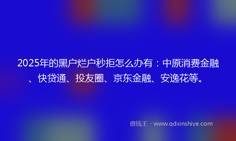 2025年的黑户烂户秒拒怎么办有：中原消费金融、快贷通、投友圈、京东金融、安逸花等。
