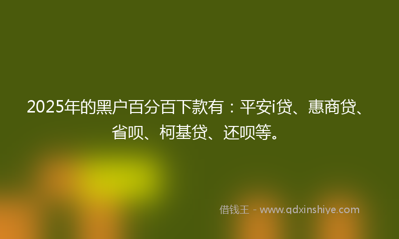 2025年的黑户百分百下款有：平安i贷、惠商贷、省呗、柯基贷、还呗等。