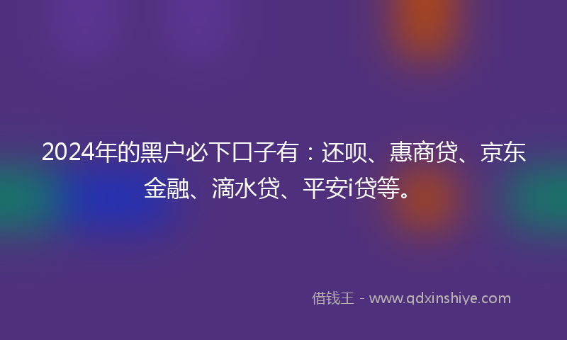 2024年的黑户必下口子有：还呗、惠商贷、京东金融、滴水贷、平安i贷等。