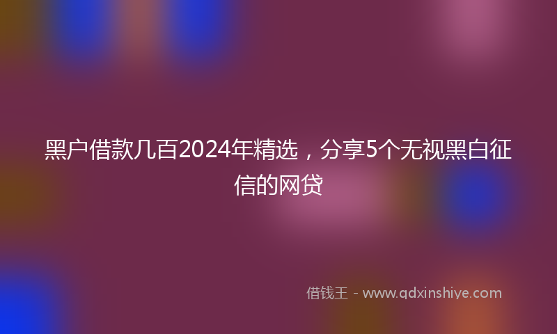 黑户借款几百2024年精选，分享5个无视黑白征信的网贷