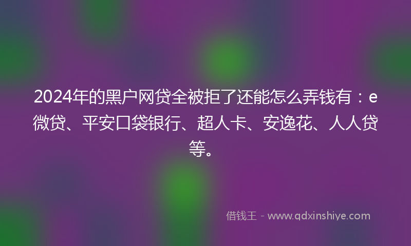 2024年的黑户网贷全被拒了还能怎么弄钱有：e微贷、平安口袋银行、超人卡、安逸花、人人贷等。