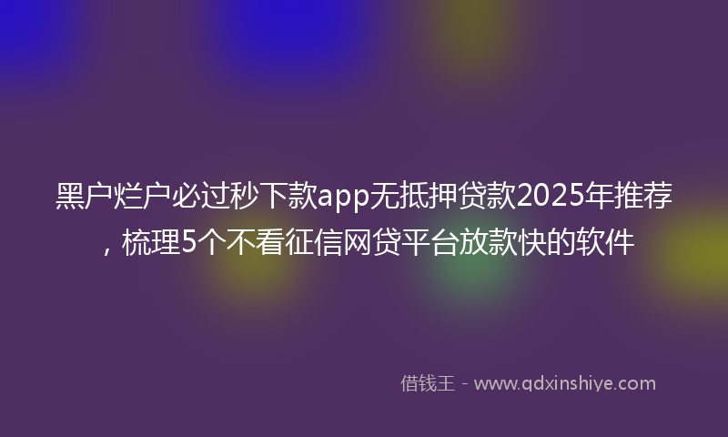 黑户烂户必过秒下款app无抵押贷款2025年推荐，梳理5个不看征信网贷平台放款快的软件