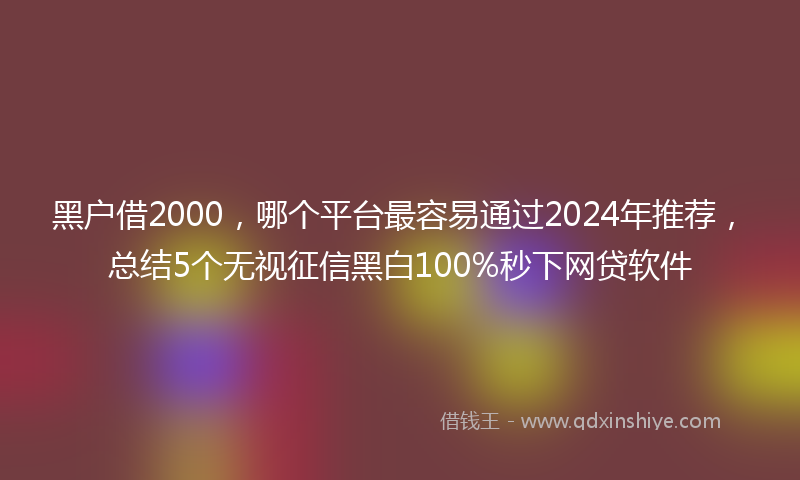 黑户借2000，哪个平台最容易通过2024年推荐，总结5个无视征信黑白100%秒下网贷软件