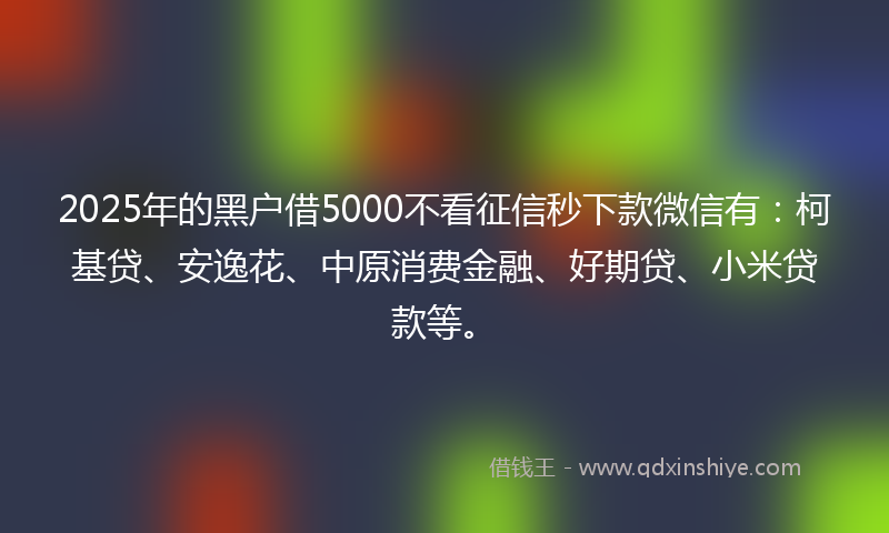 2025年的黑户借5000不看征信秒下款微信有：柯基贷、安逸花、中原消费金融、好期贷、小米贷款等。