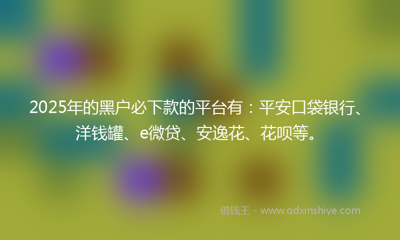 2025年的黑户必下款的平台有：平安口袋银行、洋钱罐、e微贷、安逸花、花呗等。