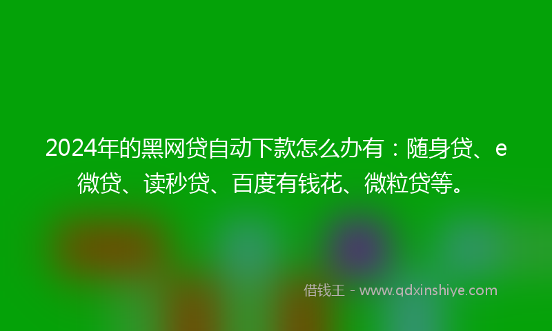 2024年的黑网贷自动下款怎么办有：随身贷、e微贷、读秒贷、百度有钱花、微粒贷等。