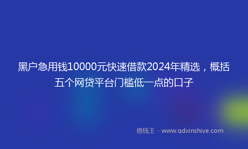 黑户急用钱10000元快速借款2024年精选，概括五个网贷平台门槛低一点的口子