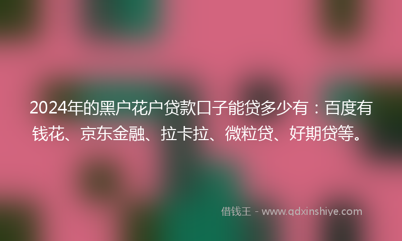 2024年的黑户花户贷款口子能贷多少有：百度有钱花、京东金融、拉卡拉、微粒贷、好期贷等。