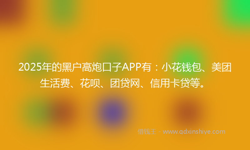 2025年的黑户高炮口子APP有：小花钱包、美团生活费、花呗、团贷网、信用卡贷等。