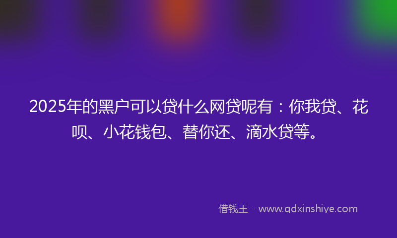 2025年的黑户可以贷什么网贷呢有：你我贷、花呗、小花钱包、替你还、滴水贷等。