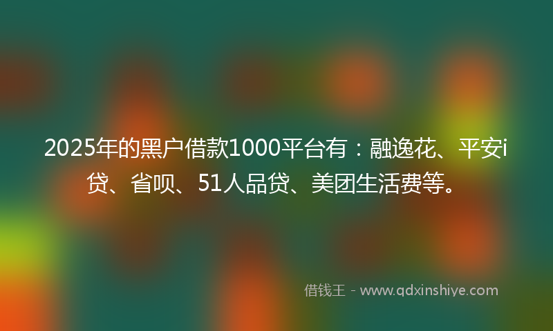 2025年的黑户借款1000平台有：融逸花、平安i贷、省呗、51人品贷、美团生活费等。
