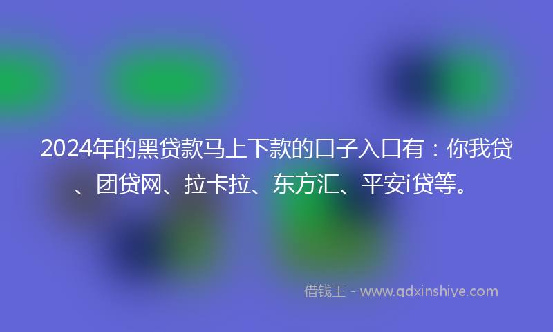 2024年的黑贷款马上下款的口子入口有：你我贷、团贷网、拉卡拉、东方汇、平安i贷等。