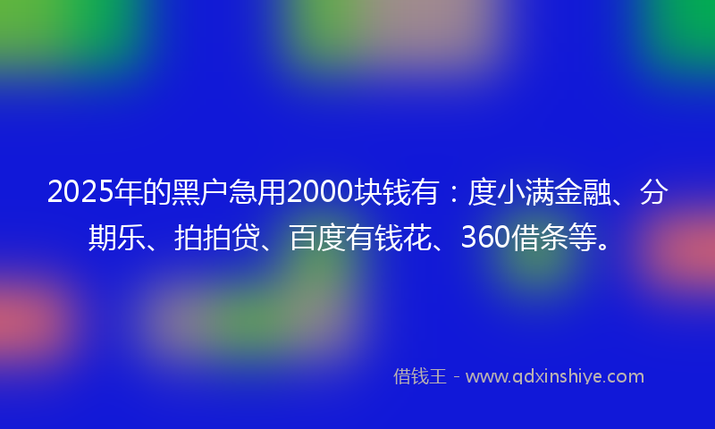 2025年的黑户急用2000块钱有：度小满金融、分期乐、拍拍贷、百度有钱花、360借条等。