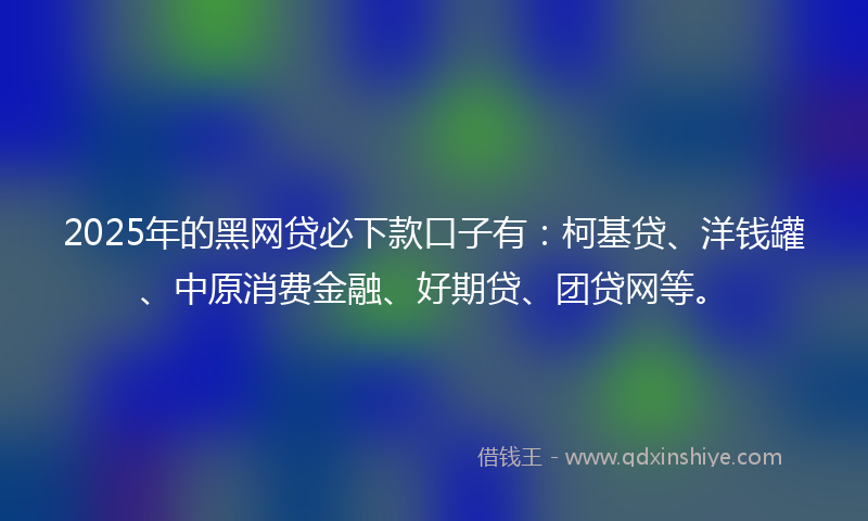 2025年的黑网贷必下款口子有：柯基贷、洋钱罐、中原消费金融、好期贷、团贷网等。