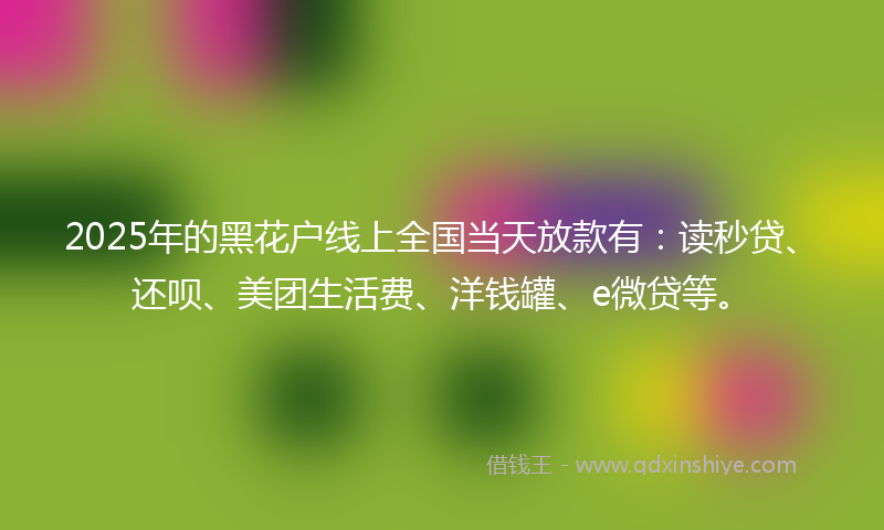 2025年的黑花户线上全国当天放款有：读秒贷、还呗、美团生活费、洋钱罐、e微贷等。