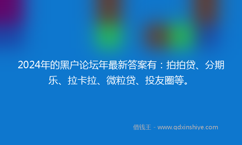 2024年的黑户论坛年最新答案有：拍拍贷、分期乐、拉卡拉、微粒贷、投友圈等。