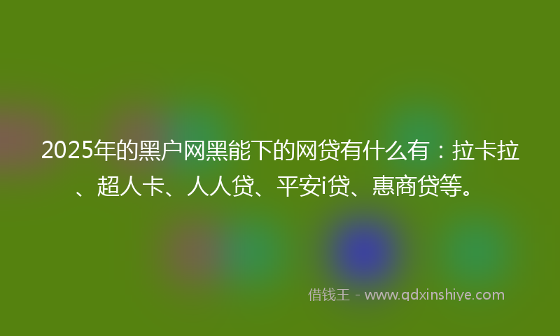 2025年的黑户网黑能下的网贷有什么有：拉卡拉、超人卡、人人贷、平安i贷、惠商贷等。