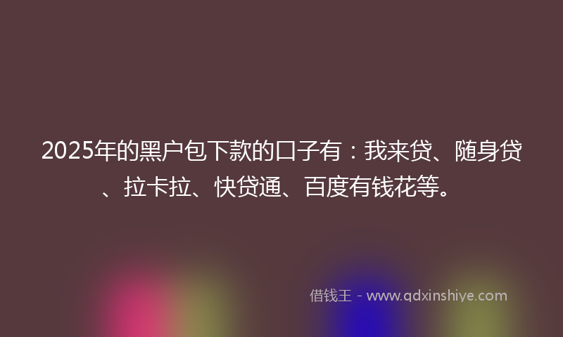 2025年的黑户包下款的口子有：我来贷、随身贷、拉卡拉、快贷通、百度有钱花等。