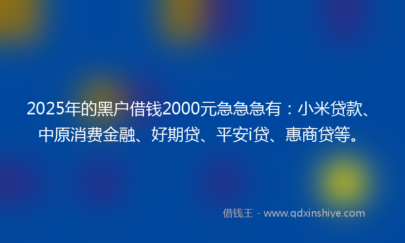 2025年的黑户借钱2000元急急急有：小米贷款、中原消费金融、好期贷、平安i贷、惠商贷等。