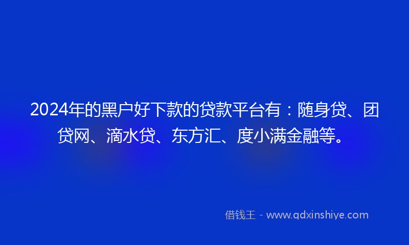 2024年的黑户好下款的贷款平台有：随身贷、团贷网、滴水贷、东方汇、度小满金融等。