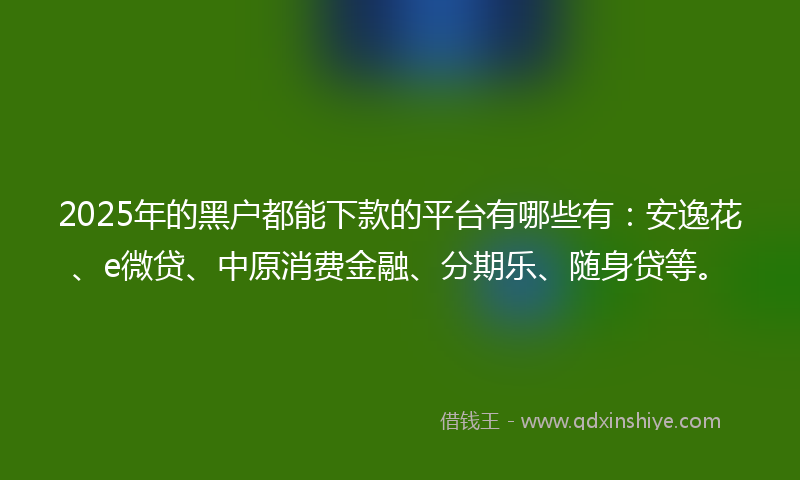 2025年的黑户都能下款的平台有哪些有：安逸花、e微贷、中原消费金融、分期乐、随身贷等。