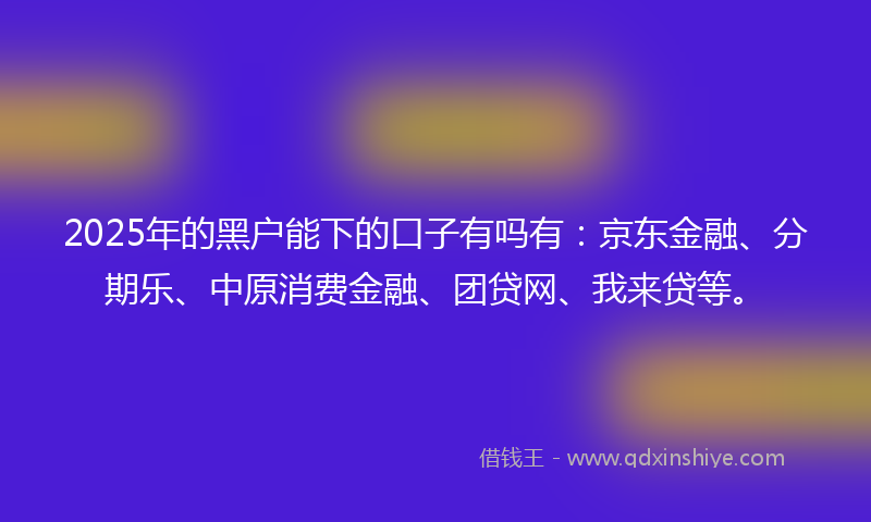 2025年的黑户能下的口子有吗有：京东金融、分期乐、中原消费金融、团贷网、我来贷等。