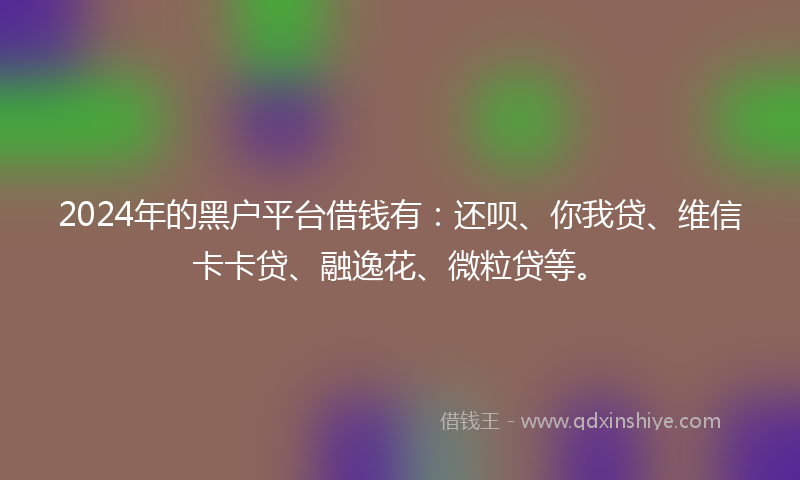 2024年的黑户平台借钱有：还呗、你我贷、维信卡卡贷、融逸花、微粒贷等。