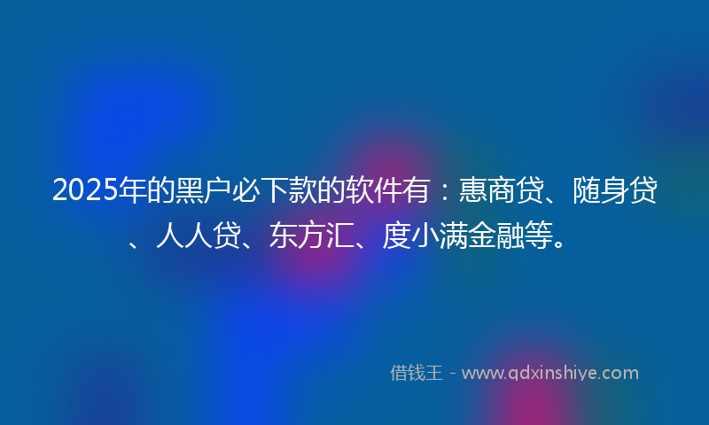 2025年的黑户必下款的软件有：惠商贷、随身贷、人人贷、东方汇、度小满金融等。