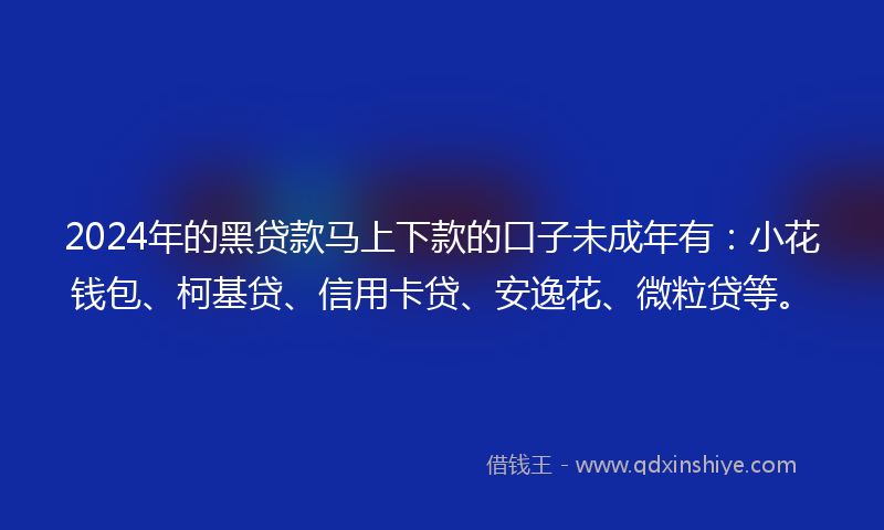 2024年的黑贷款马上下款的口子未成年有：小花钱包、柯基贷、信用卡贷、安逸花、微粒贷等。