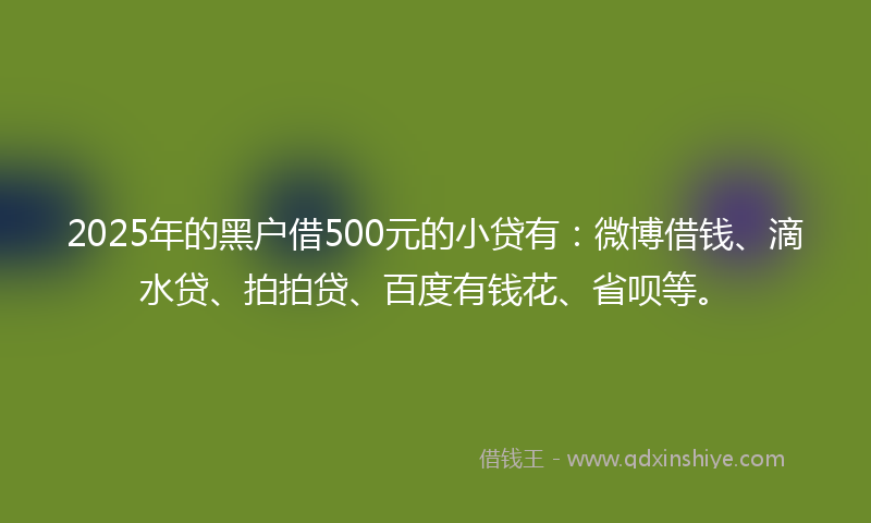 2025年的黑户借500元的小贷有：微博借钱、滴水贷、拍拍贷、百度有钱花、省呗等。
