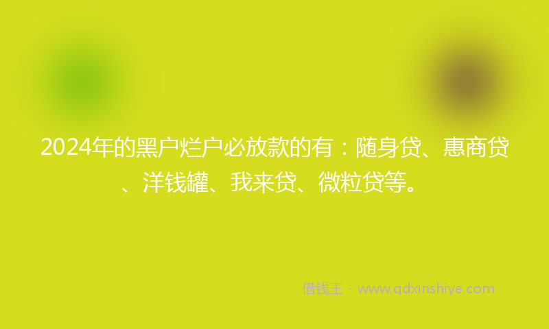2024年的黑户烂户必放款的有：随身贷、惠商贷、洋钱罐、我来贷、微粒贷等。