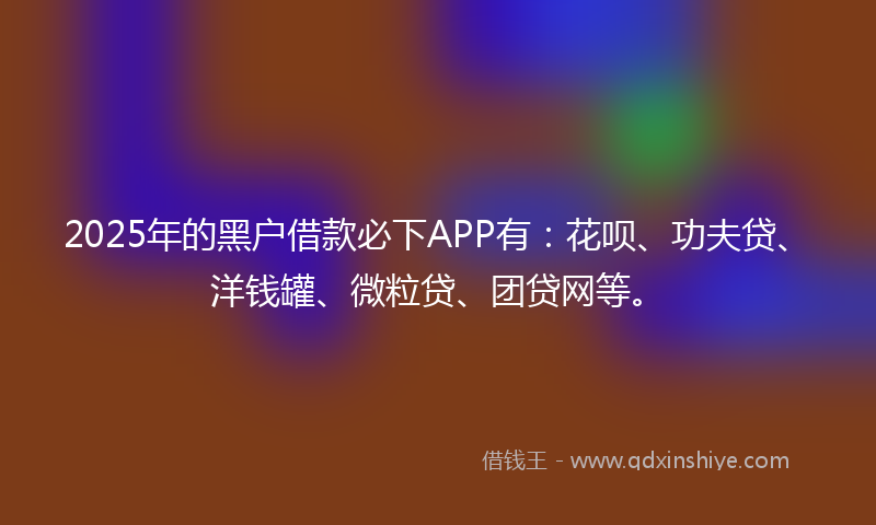 2025年的黑户借款必下APP有：花呗、功夫贷、洋钱罐、微粒贷、团贷网等。