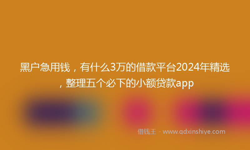 黑户急用钱，有什么3万的借款平台2024年精选，整理五个必下的小额贷款app