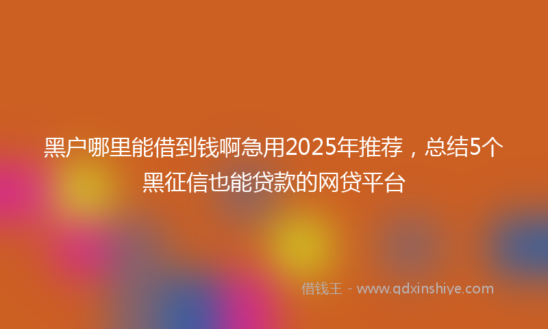 黑户哪里能借到钱啊急用2025年推荐，总结5个黑征信也能贷款的网贷平台