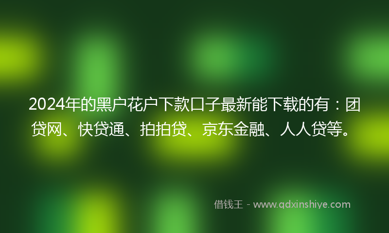 2024年的黑户花户下款口子最新能下载的有：团贷网、快贷通、拍拍贷、京东金融、人人贷等。