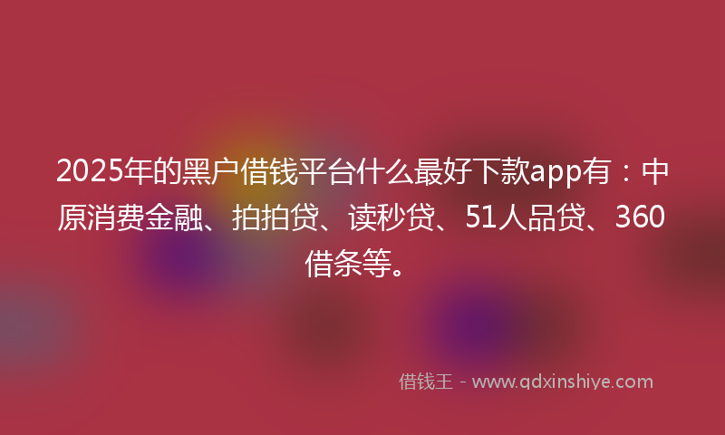 2025年的黑户借钱平台什么最好下款app有：中原消费金融、拍拍贷、读秒贷、51人品贷、360借条等。