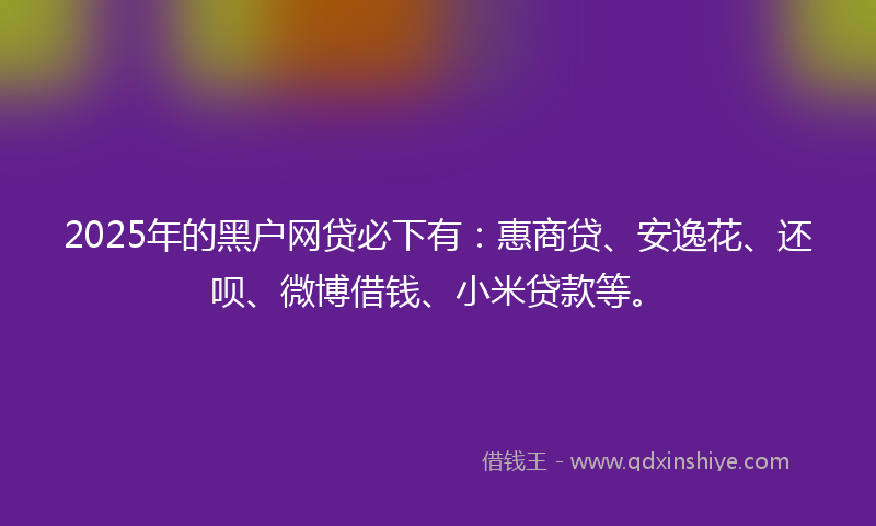 2025年的黑户网贷必下有：惠商贷、安逸花、还呗、微博借钱、小米贷款等。
