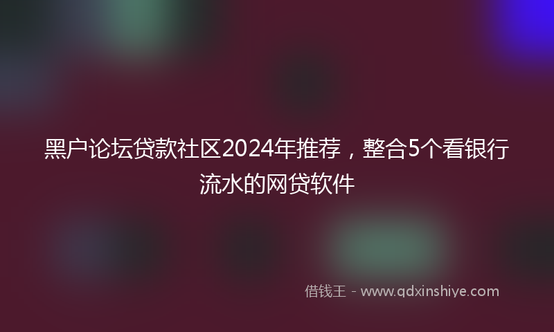 黑户论坛贷款社区2024年推荐，整合5个看银行流水的网贷软件
