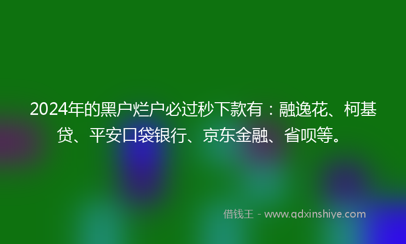 2024年的黑户烂户必过秒下款有：融逸花、柯基贷、平安口袋银行、京东金融、省呗等。