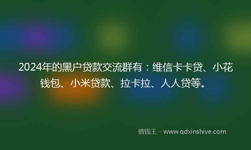 2024年的黑户贷款交流群有：维信卡卡贷、小花钱包、小米贷款、拉卡拉、人人贷等。