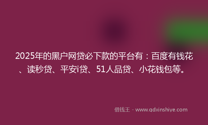 2025年的黑户网贷必下款的平台有：百度有钱花、读秒贷、平安i贷、51人品贷、小花钱包等。