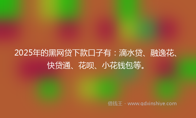 2025年的黑网贷下款口子有：滴水贷、融逸花、快贷通、花呗、小花钱包等。