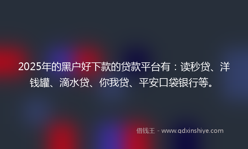 2025年的黑户好下款的贷款平台有：读秒贷、洋钱罐、滴水贷、你我贷、平安口袋银行等。